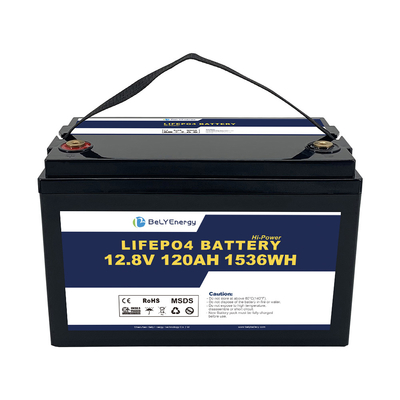 แบตเตอรี่ Lifepo ที่สามารถชาร์จใหม่ได้ 12v 120ah 1536 Wh น้ําหนักเบาสําหรับ RV Motorhome Camper
